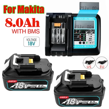 100%원래 Makita18V8000MAh 재충전용 Makita 전력 공구 건전지 LED Li 이온 보충 lxt 는 BL1860B BL1860BL1850