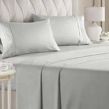 Battilo 침대 4 개 세트 시트 편평한 장 2pc Pillowscase 호텔 Breathable 및 냉각 침구 세트