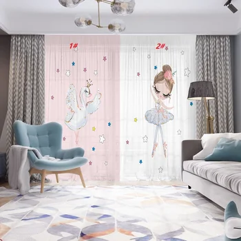현대적인 패션을 발레 여자 댄서 3D 디지털 방식으로에 의하여 인쇄되는 화면 커튼을 위한 아이의 침실에 검은 백조 Voile 커튼을 위한 음악룸