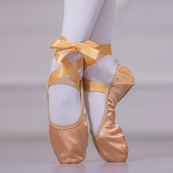 새틴 발레와 신발은 리본 스트랩이 발가락에 실내 요가 신발 성인 여자는 부드러운 분창 공단의 춤 발레리나 신발