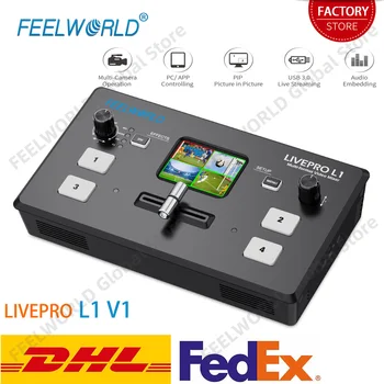 FEELWORLD LIVEPRO L1V1 라이브 스트리밍 비디오 스위처 4xHDMI 입력 Hdmi USB3.0 멀티 스튜디오 형식으로 기록 미리 카메라 Youtube