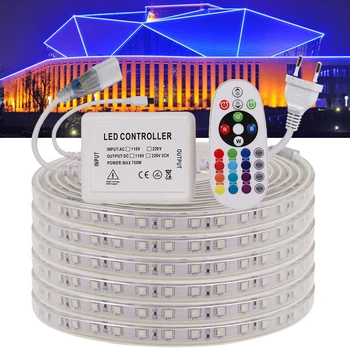 방수 LED 스트립 EU220V-240V 옥외 장식 RGB/백색/온난한 백색 SMD5050 60leds/m 유연성 테이프 LED 램프
