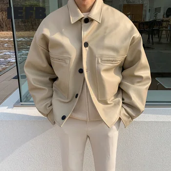 IEFB 남자의 두꺼운 가을의 새로운 PU 가죽 의류 트렌드를 잘생긴 느슨한 한국어 새로운 단 하나 가슴 코트 2023 짧은 옷을 9Y5732