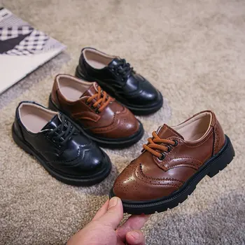 아이들의 가죽 신발은 소년 공식적인 신발 영국 스타일의 여자 신발에 대한 결혼식 봄 소스 복고 패션 26-36