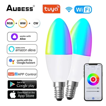 TUYA WiFi LED 전구 E14 스마트 RGB 전구 5W Dimmable 램프 음성 응용 프로그램을 제어와 함께 작동 Alexa Google 집 앨리스 Yandex