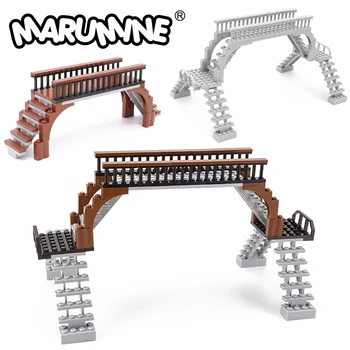Marumine MOC 육교 벽돌시 보행자리에 대한 철도 기차 모형 키트 DIY 건축 스트리트 뷰 빌딩 블록을 장난감