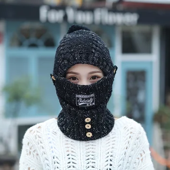 2021 년 겨울 니트 모자 여자의 따뜻한 비니 니트 모자 여자 balaclava 보네 니트 모자를 타고 야외 세트