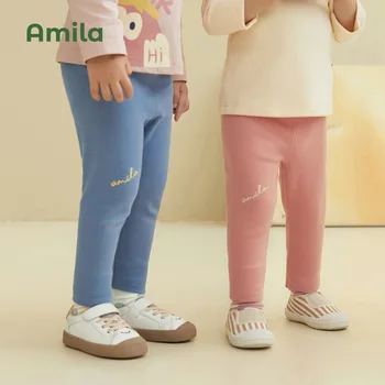 Amila 아기 레깅스 2022 년 가을의 새로운 솔리드 컬러면 바지 여자에 대한 귀여운 아이의 부드러운 옷을 간단한 단단한 바지