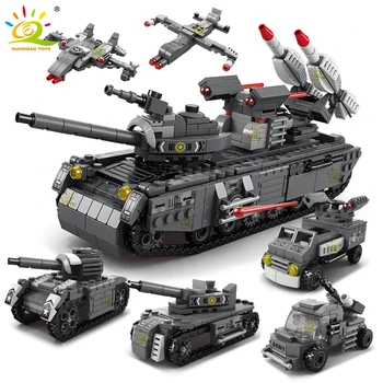 HUIQIBAO648PCS6IN1 군용 전투 탱크 빌딩 블록 폭격기를 장갑차 전 벽돌 건설 어린이를위한 장난감
