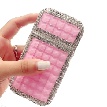 럭셔리 다이아몬드 플라스틱 담배 상자를 위한 100 의 크기는 Usb 를 가진 가벼운 재충전용 핑크색 모조 다이아몬드 7.6mm5.2mm 담배