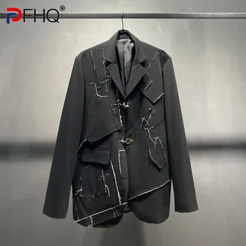 PFHQ2023 트렌디한 접합 비대칭 남성 캐주얼 정장 코트 높은 품질의 세련된 Wornout 재킷을 봄 재킷 디자이너