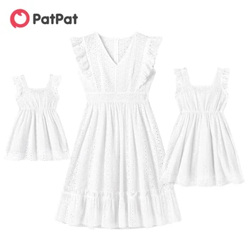 PatPat100%가족 의상 일치하는 흰색 빈-꽃 놓은 혼란시키 드레스에 대한 엄마와 나를 드레스