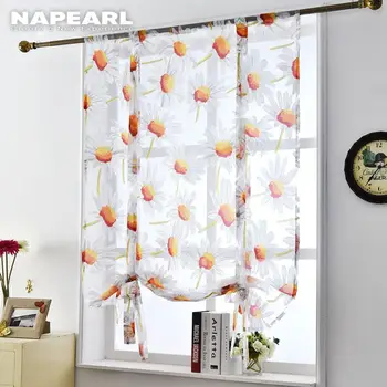 NAPEARL 꽃 커튼 로마는 부엌 문 패널 명주 짧은 창의 현대적인 보이 투명한 꽃 스타일