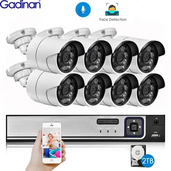 Gadinan H.265+8CH5MP POE NVR 장비 보는 얼굴 감지 CCTV 오디오 시스템 AI5MP 옥외 IP 사진기 P2P 비디오 감시 설정