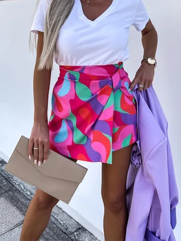 여름 패션이 인쇄되는 반바지를 치마 실내복 높은 탄력 있는 허리 패치 워크 슬림 여성 팬티 스트리트웨어 Dropshipping