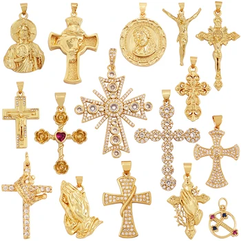 종교 예수님의 십자가 펜던트,18K 금도금 입방 지르코니아 CZ 포장,보석 목걸이 팔찌 액세서리 공급