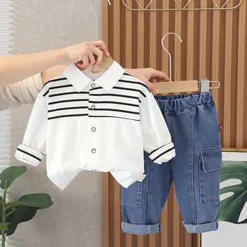 유아 봄 의상 아기 어린이를위한 옷 패션 긴팔 셔츠와 청바지에 남자 유아용 의류 세트