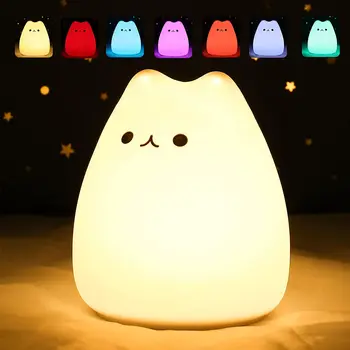 여자 침실 키티 밤 빛 귀여운 고양이 램프의 생일 선물 아이들이 아기 유아 청소년 실리콘 귀 야간 보육 방 장식