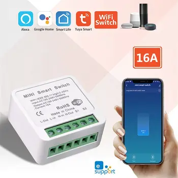 EWeLink16A 미니 와이파이 스마트 스위치 빛이 2 가지의 방법 모듈에 차단기 램프 홀더 무선 원격 타이밍을 위한 구글 홈 Alexa
