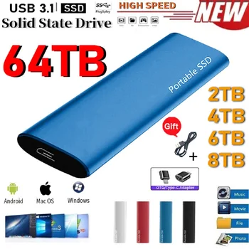 1TB 휴대용 SSD USB3.1 고속 모바일 솔리드 스테이트 드라이브 2TB 외부 저장소 Decives 하드 디스크 유형-C 노트북 PC Mac
