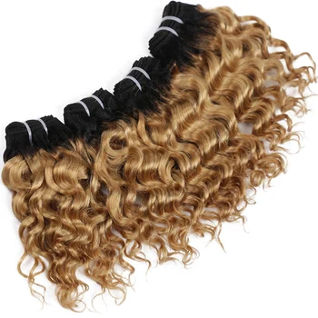 깊은 파 인간의 머리 번들 Ombre1B/27Remy 브라질 곱슬머리 스타일은 두 톤 꿀 Blonde 직