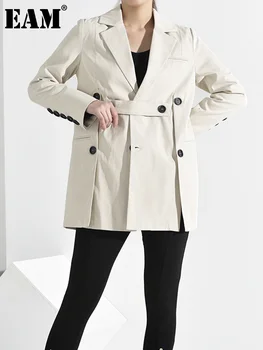 [EAM]느슨한 적합 버튼을 분할 기질 재킷 새로운 긴 소매 여성은 코트 패션의 흐름을 봄 가을 2023JQ29000