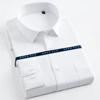 남성 패션의 인터뷰업 긴 소매 드레스 셔 단일 패치 Pocket 정규에 맞게 흰색 작업 Office 고전적인 소셜 셔츠