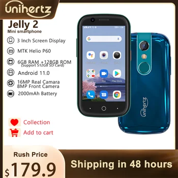 Unihertz 젤리 2 4 인치 미니 안드로이드 스마트폰 11 힐리오 P60Octa Core 제 6GB128GB NFC 셀룰라 전화 16MP 적외선 전화