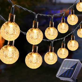 100LED 크리스탈 볼 5M12M 태양 전원 공급 장치 LED String 가벼운 요정이 가벼운 화 환 옥외 정원 크리스마스 장식 램프