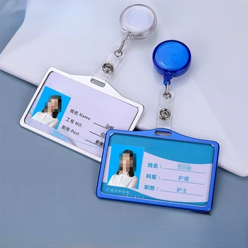 1pc 철회 가능한 기장 카드 홀더를 알루미늄 일 카드 커버 케이스는 간호사 의사의 ID 로 이름을 카드에 배지 홀더 학교 사무용품