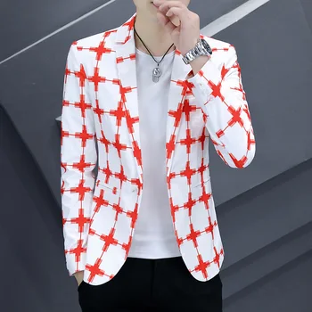 HOO2023 남자의 새로운 가을 착용 무늬 인쇄 재킷 청소년 슬림 생긴 재킷