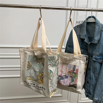 복고풍의 꽃 캔버스백 큰 용량을 어깨에 매는 가방 여성 문학의 면자 쇼핑 가방 핸드백 학생 2023