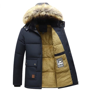 남성 패션 후드 칼라 재킷은 고전적인 캐주얼 파카 남자 2023 겨울 새로운 방풍 따뜻한 두꺼운 파카 코트 남자