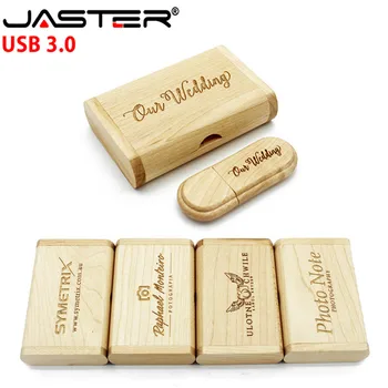 JASTER USB3.0 고속 고객 로고 나무로 되는 USB 섬광 드라이브 단풍나무 나무+상자 pendrive4GB8GB16GB32GB 메모리 스틱 선물