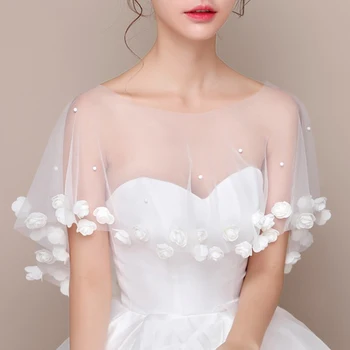 한국어 솔리드 스웨터 꽃 레이스는 신부 들러리 드레스 스커트 망 여성의 어린 숄 투명 쉬폰 케이프 R39