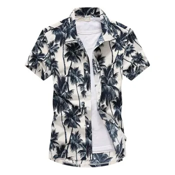 여름 남성 하와이의 캐주얼 칼라 셔츠 짧은 버튼 코코넛 나무를 인쇄 해변에 꽃 패션 패션 의류 XS-5XL