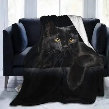 귀여운 검은 고양이 노란 눈을 가진 부드러운 담요를 던져든 계절에 따뜻한 담 라 퍼지 플란넬 던져 담요한 소파식 침대