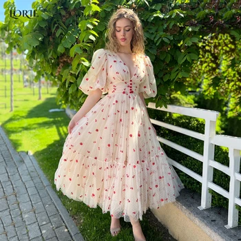 LORIE Red Dot 공주 댄스 파티 드레스-라인 튤 두바이 공식적인 이브닝 드레스 소매 섹시한 발목 길이 유명 드레스
