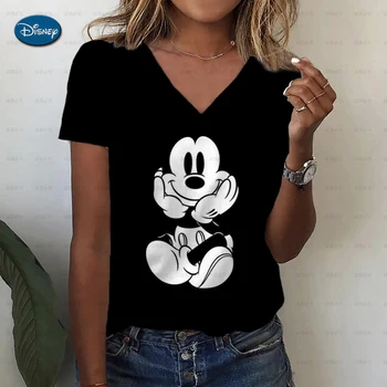디즈니의'미키 마우스 시리즈는 여성의 스포츠 T-셔츠 넥 패션 T-셔츠 최고의 부드러운 터치스성 빠른 건조한 여름의 뜨거운 판매