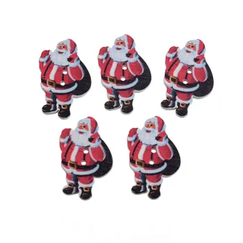 무료배송 소매 10Pcs 임의의 혼합된 2 개의 구멍 크리스마스와 산타 클로스 모자 나무 DIY 버튼 스크랩 24x35mm