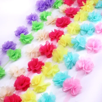 H628 24pcs5CM 꽃 3D 쉬폰 클러스터 꽃 레이스 드레스 장식한 레이스 직물 아플리케 트리밍 바느질용품