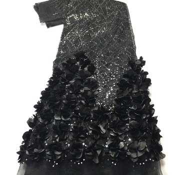 3d 프랑스어 튤 아프리카 레이스 직물 2023 높은 품질의 까만 장식 조각 자수 레이스 직물 나이지리아 5 야드를 위한 드레스 AM45221
