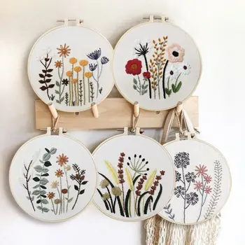 DIY 꽃 자수 스탬프 시동기 장비 꽃과 식물이 패턴 DIY 초보자를위트 바느질 바느질 도구 