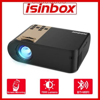 ISINBOX 영사기 1080P HD4K 비디오 프로젝터 7000 루멘 무선 화면 Mirrorring 가정 영화관 영사기 블루투스 와이파이