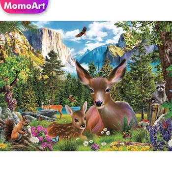 MomoArt 전체 스퀘어 다이아몬드 모자이크 사슴 다람쥐는 그림을 모조 다이아몬드 5D 자수의 산 동물화 숲 벽 예술