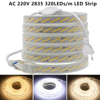 AC220V Led 스트립 방수 가동 가능한 리본 로프 SMD2835 320Leds/m LED 스트립 빛 EU/KR 플러그 가정 훈장을 위한