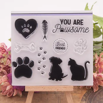 발 Print 개와 고양이 투명한 꽃 스탬프 스크랩북 종이 투명한 명확한 핸드 장식 선물 스탬프 DIY Craft