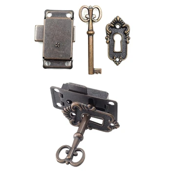 M89B 장식적인 자물쇠 가구 골동품 철 서랍 잠금 열쇠를 가진 나무로 되는 보석 상자 빈티지 래치 가구 하드웨어