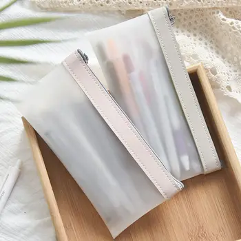 간단한 투명한 가죽 연필 경우 한국의 패션의 기능을 연필 가방구 주최자 연필 경우 학교 펜 케이스