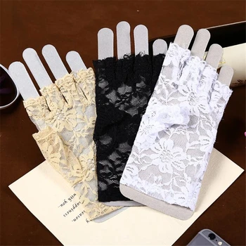 3 색상 섹시한 여자 레이디 레이스 장갑 장갑을 위한 신부 여성 Fingerless Gloves 자 검은 백 베이지